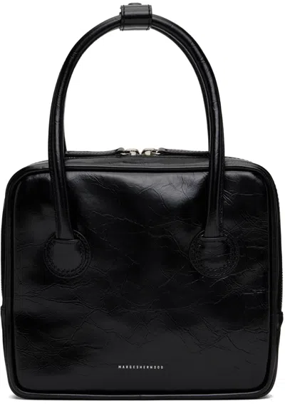 Marge Sherwood Black Piping Slim Tote In Black Crinkle