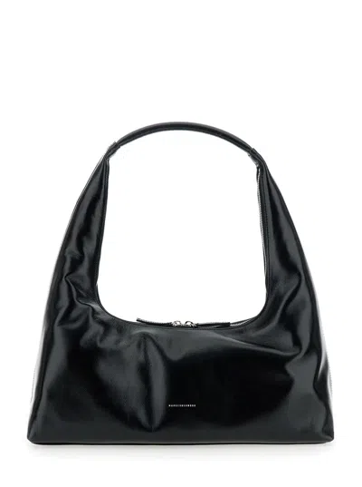 Marge Sherwood Black Shoulder Bag With Logo Lettering On The Front And Fixed Shoulder Strap In Leather Woman