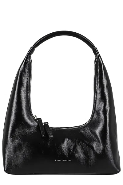 Marge Sherwood Black Integrated Strap Shoulder Bag In Black Glossy Plain
