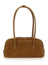 Margesherwood Boston Brown Shoulder Bag With Embossed Logo Lettering On The Front In Leather Woman In Brown