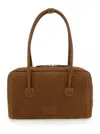 Margesherwood Boston Beige Shoulder Bag With Embossed Logo Lettering On The Front In Leather Woman In Brown