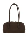 Margesherwood Boston Grey Shoulder Bag With Embossed Logo Lettering On The Front In Leather Woman In Brown