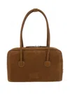 Margesherwood Boston Beige Shoulder Bag With Embossed Logo Lettering On The Front In Leather Woman In Brown