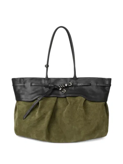Margesherwood Soft Grandma Suede Leather Tote Bag In 그린
