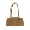 Margesherwood Boston Beige Shoulder Bag With Embossed Logo Lettering On The Front In Leather Woman In Brown