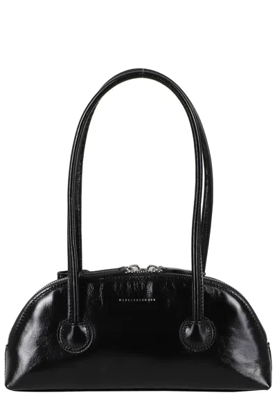 Margesherwood Black Bessette Embossed Logo Double Handle Leather Shoulder Bag