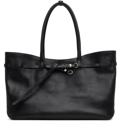 Margesherwood Black Leather 'grandma' Used Large Tote In Black Pull-up