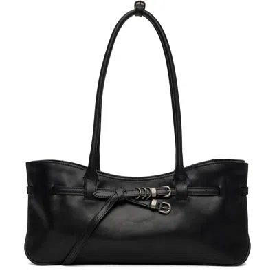 Margesherwood Black Leather 'grandma' Used Shoulder Bag In Black Pull-up