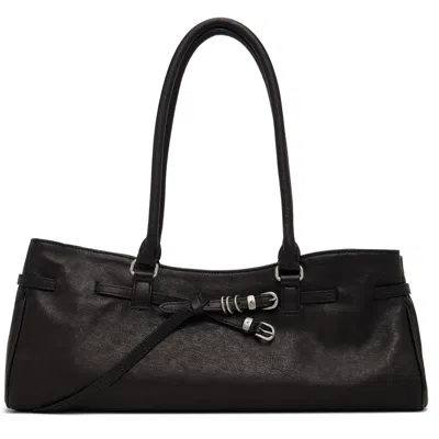 Margesherwood Black Soft Grandma Shoulder Bag In Washed Black Nappa