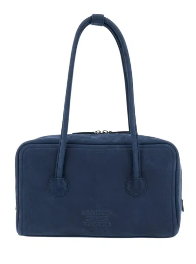 Margesherwood 'boston' Blue Shoulder Bag With Logo Lettering On The Front In Soft Leather Woman