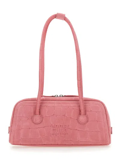 MARGESHERWOOD 'BOSTON' PINK SHOULDER BAG WITH EMBOSSED LOGO LETTERING ON THE FRONT IN SUEDE WOMAN