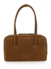 Margesherwood Boston Beige Shoulder Bag With Embossed Logo Lettering On The Front In Leather Woman In Brown