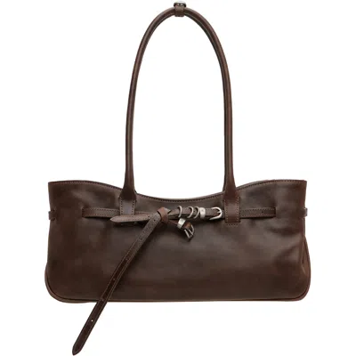Margesherwood Brown Leather 'grandma' Used Shoulder Bag In Washed Brown Pull-up