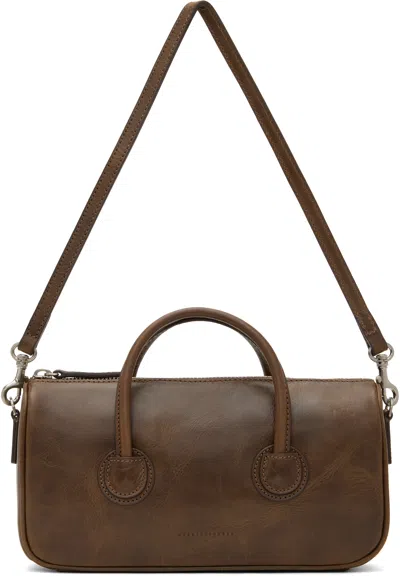 Margesherwood Brown Zipper Small Bag In Washed Brown Pullup