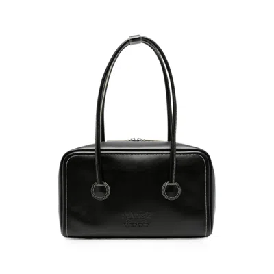 Margesherwood Embossed-logo Contrast-stitch Tote Bag In Black