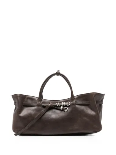 Margesherwood Grandma Buckled Leather Tote Bag In Brown