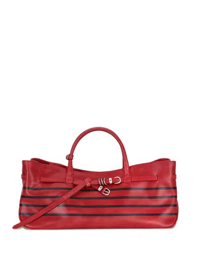 Margesherwood Grandma Striped Leather Tote Bag In Red