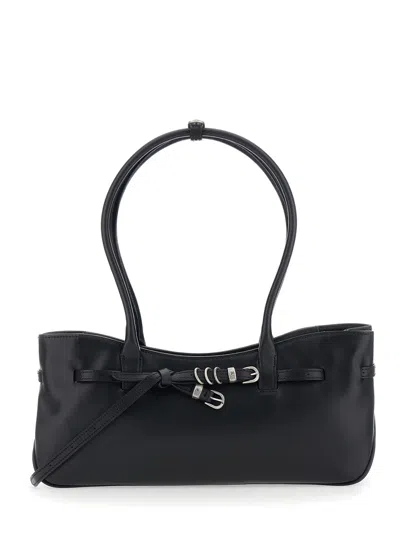 Margesherwood 'grandma Used' Leather Shoulder Handbag With Adjustable Strap, Metal Logo Loops & Top  In Black