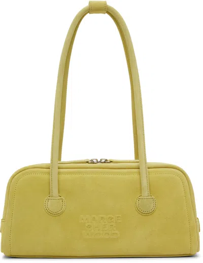 Margesherwood Green Soft Baguette Bag In Spring Green Suede