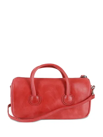 Margesherwood Leather Cylindrical Tote Bag In Red