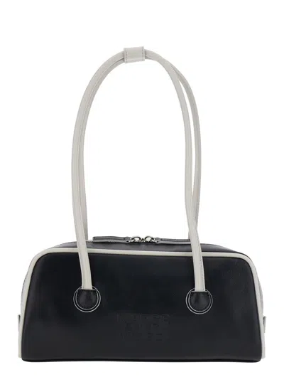 Margesherwood Mergesherwood Baguette Shoulder Handbag With Logo Lettering In Leather, 29x14x7 Cm In Black
