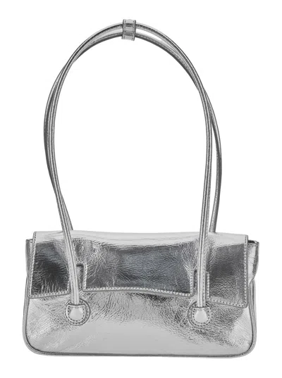 Margesherwood Metallic Leather Shoulder Handbag With Flap And Magnetic Closure - 25 X 18 X 8 Cm