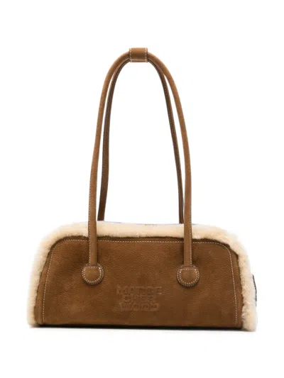 Margesherwood Shearling-trim Debossed-logo Tote Bag In Brown