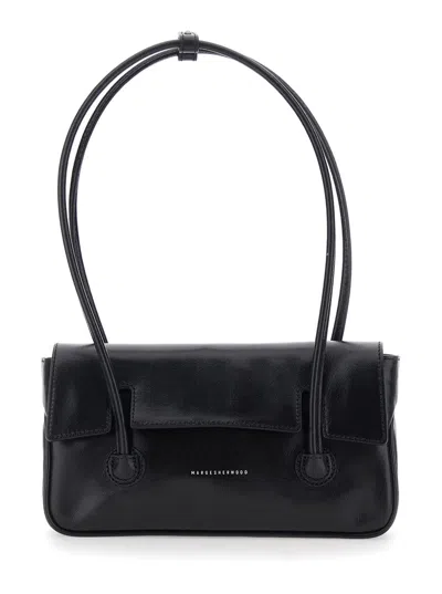 Margesherwood Shoulder Handbag With Flap And Chain Handle, Snap Closure, Leather, 25 X 15 X 6 Cm In Black