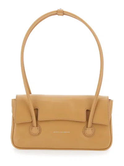Margesherwood Shoulder Handbag With Flap In Glossy Leather 25 Cm X 18 Cm X 8 Cm In Beige