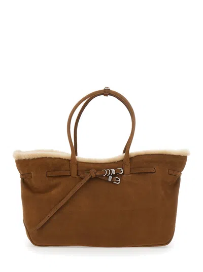Margesherwood Shoulder Handbag With Zip Closure And Shearling Handles, 40 Cm X 30 Cm X 15 Cm In Beige