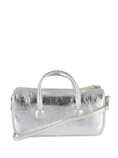 Margesherwood Small Metallic Crinkled Leather Tote Bag In Silver