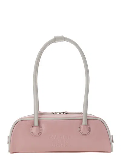 Margesherwood Soft Baguette Mini Shoulder Handbag With Logo Lettering In Leather In Pink
