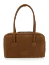 Margesherwood Boston Beige Shoulder Bag With Embossed Logo Lettering On The Front In Leather Woman In Brown