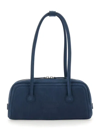 MARGESHERWOOD 'BOSTON' BLUE SHOULDER BAG WITH EMBOSSED LOGO LETTERING ON THE FRONT IN LEATHER WOMAN