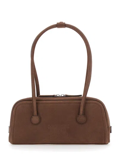 Margesherwood Soft Boston Ew Leather Shoulder Handbag With Two Top Handles, Zip Closure, Front Logo  In Brown