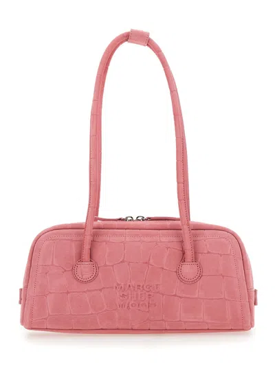 MARGESHERWOOD BOSTON PINK SHOULDER BAG WITH EMBOSSED LOGO LETTERING ON THE FRONT IN SUEDE WOMAN