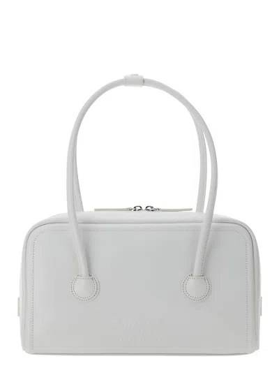 Margesherwood Soft Boston Leather Shoulder Handbag With Logo Lettering, Small, 30x17x10 Cm In White