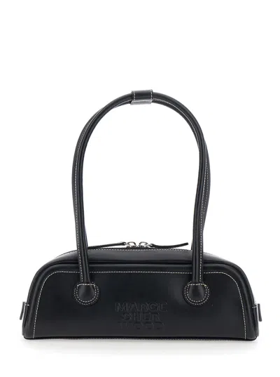 Margesherwood Soft Boston Mini Leather Shoulder Handbag With Two Top Handles In Black