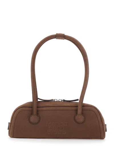 Margesherwood Soft Boston Mini Leather Shoulder Handbag With Two Top Handles, Logo Front & Zip Closu In Brown