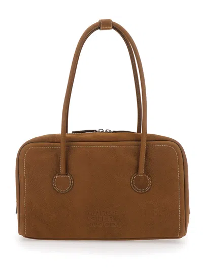Margesherwood Soft Boston Mini Shoulder Handbag With Logo Lettering On Front, Leather In Brown