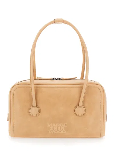 Margesherwood 'soft Boston' Small Shoulder Handbag With Logo Lettering On The Front In Leather For Women In Beige