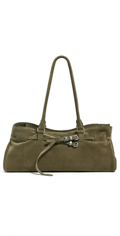 Margesherwood Soft Grandma Shoulder Bag Dark Olive Suede In Green