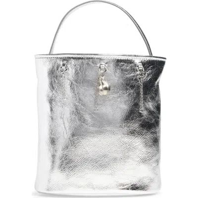 Margesherwood Wired Crinkled Leather Bucket Bag In Silver