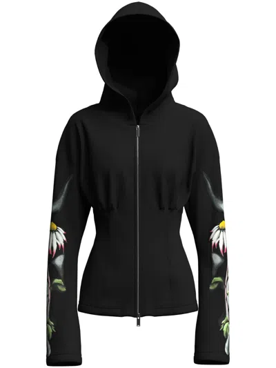 Margherita Maccapani Floral-print Zip-up Hoodie In Black