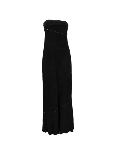 Pre-owned Margherita Mosconi Studded Strapless Maxi Dress In Black