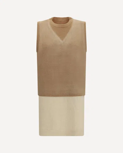 Margiela Double-layer Wool Knit Vest In Beige