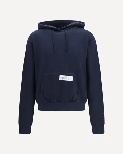 Margiela Hooded Sweatshirt With Central Pocket In Blue
