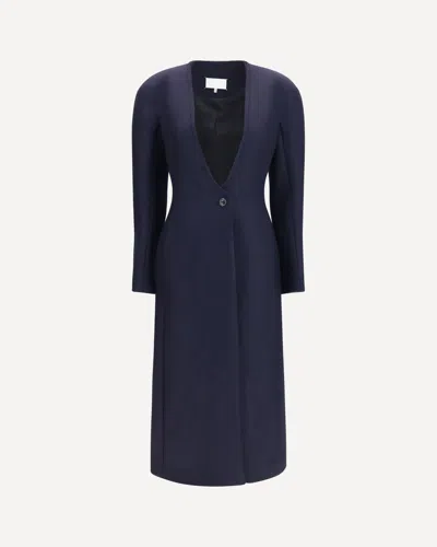 Margiela Long Virgin Wool Coat In Blue