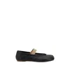 Maison Margiela Black Leather Flats With Elegant Elastic Strap In Black