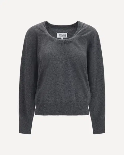 Margiela Wool Sweater With Gathered Neckline In Grey